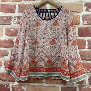Anthropologie Blu Pepper Top Women's S Multicolor Boho Aztec Lattice Back Shirt